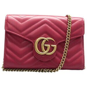 GUCCI GG Marmont Red Leather Shoulder Bag 550-030325
